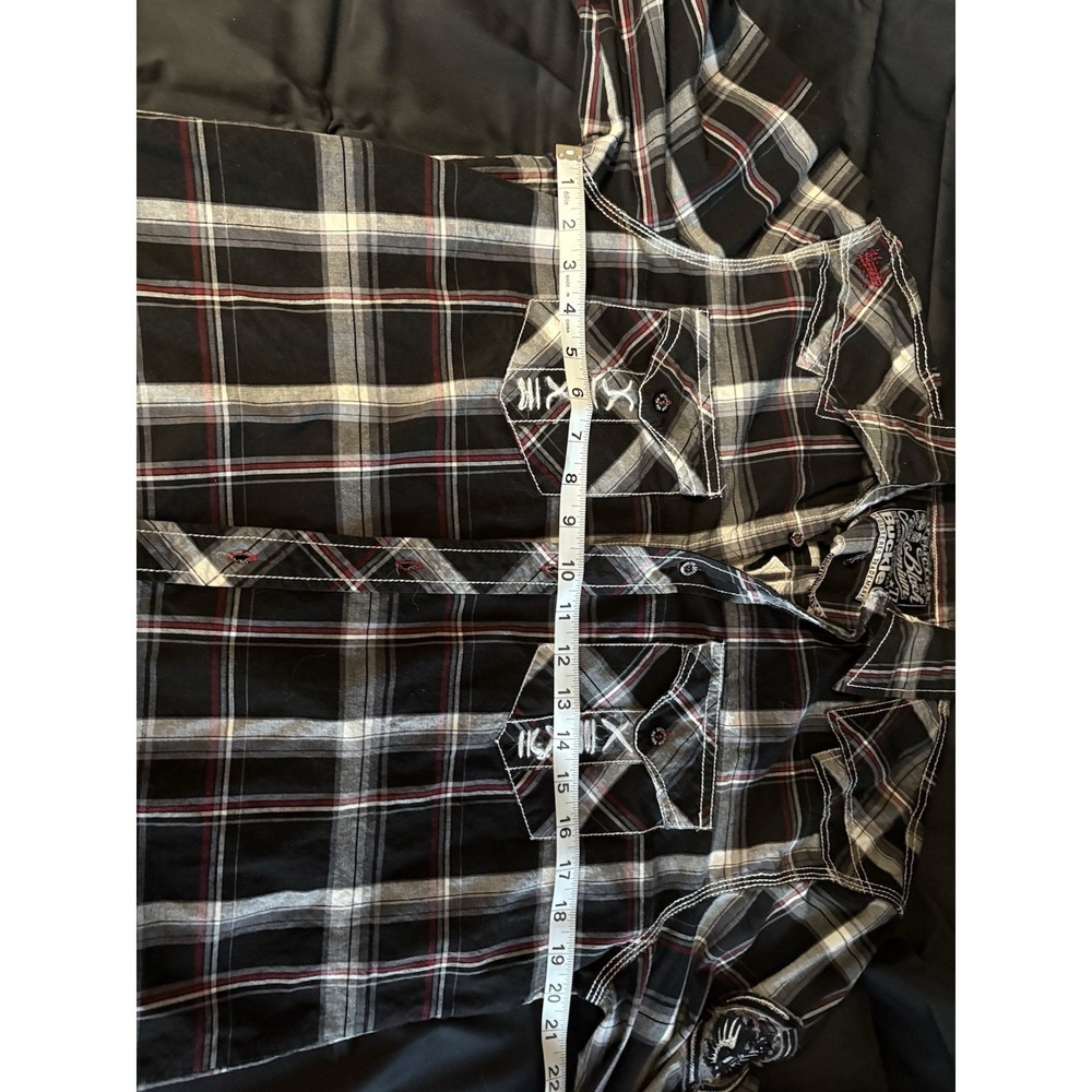 Affliction Black‎ Premium Men's Plaid Button-Up Shirt Large Embroidered